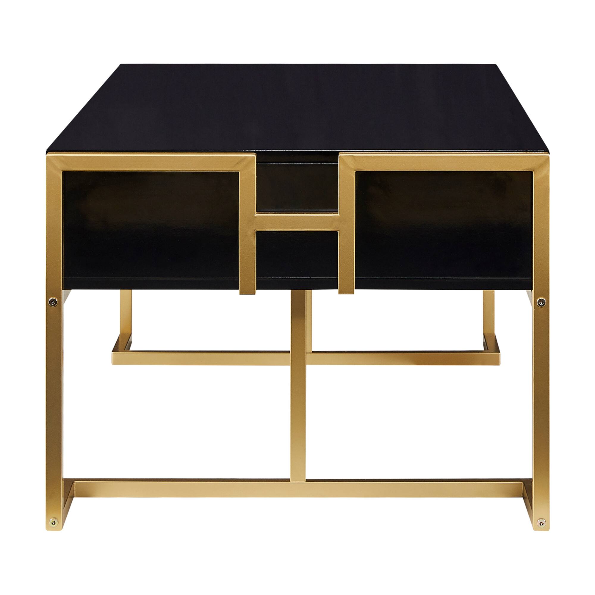 Alt View 9. GOODSILO - Modern Rectangular Coffee Table with Drawers and Metallic Base - Black+Gold.