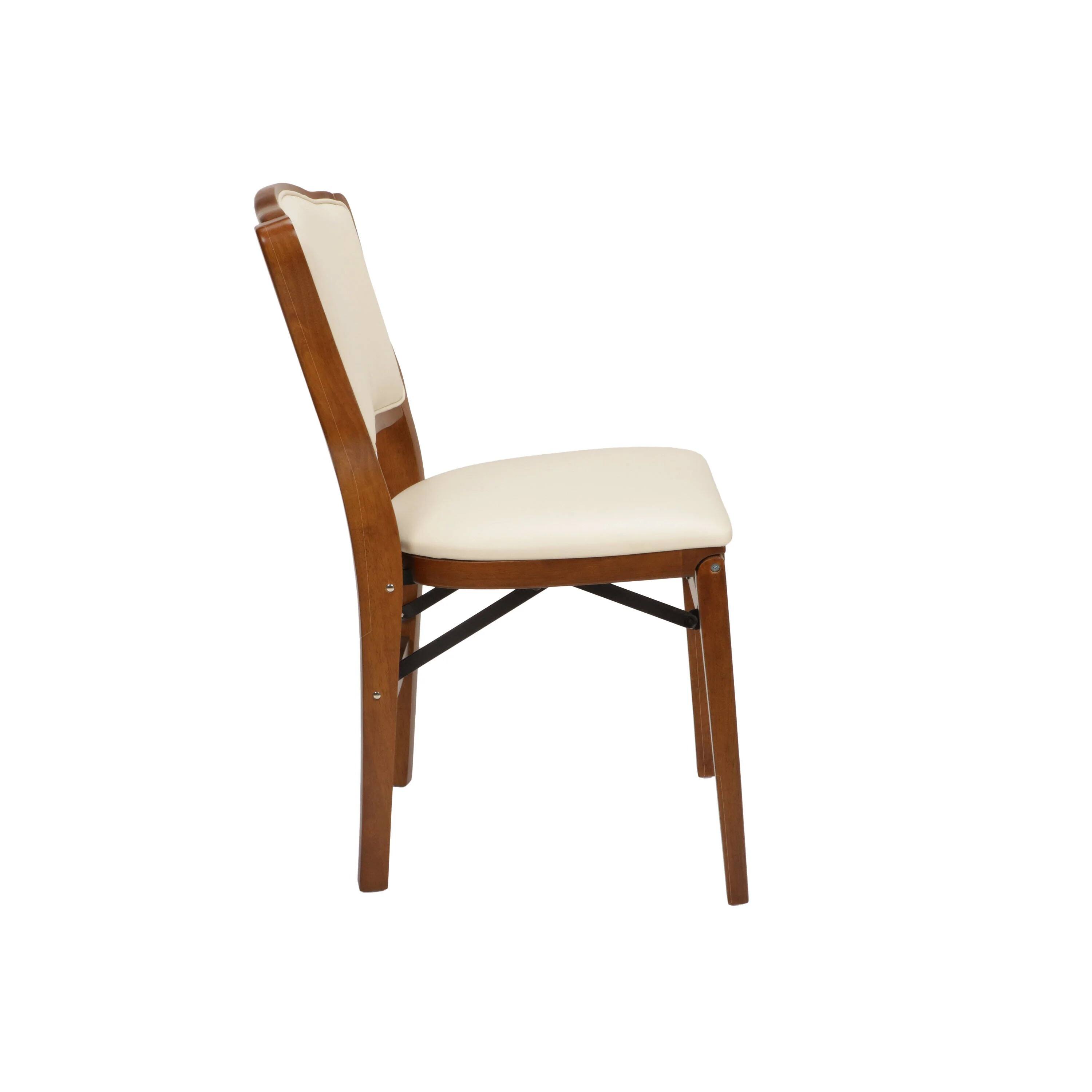 Alt View 10. Stakmore - Stakmore French Upholstered Folding Chair, Fruitwood Frame with Off White Vinyl - Brown.