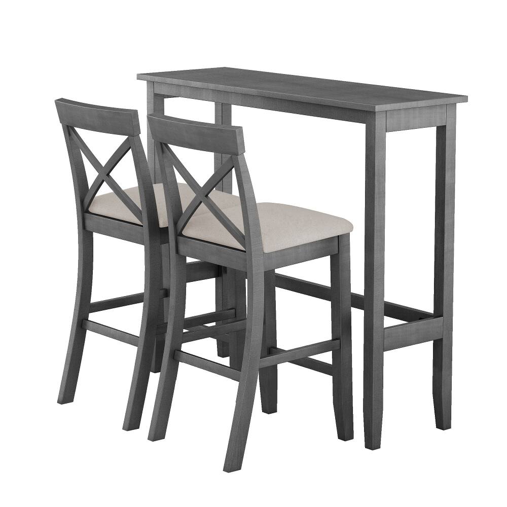 Alt View 8. Loheer - Loheer Farmhouse 48-Inch Bar Height Dining Set, 3-Piece Table with 2 Chairs for Small Spaces, Gray Beige - Gray+Beige.