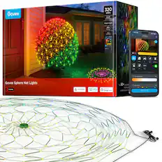 Govee
320 LEDs 3-5 ft (Diameter)
Music Mode
60+ Scenes
App Control
10:57
Net Lights I Connected
Inte
100%
Color
Scenes
AI
Mail
Pan por
...
Perger sietch
OR
Mail
W Savy V colory Y de intelligent lighting
Cao emperature
Govee Sphere Net Lights Holiday
matter
works alexa with
works Google Home
The 60+ preset for DIY part eduse
Basic Colors Save = Vy calors