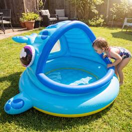 Joyfy - 54" Inflatable Outdoor Kiddie Pool, Whale Baby Pool Tent, Kids Shade Swimming Pool, Blow Up Infant Pool Summer Party - Blue