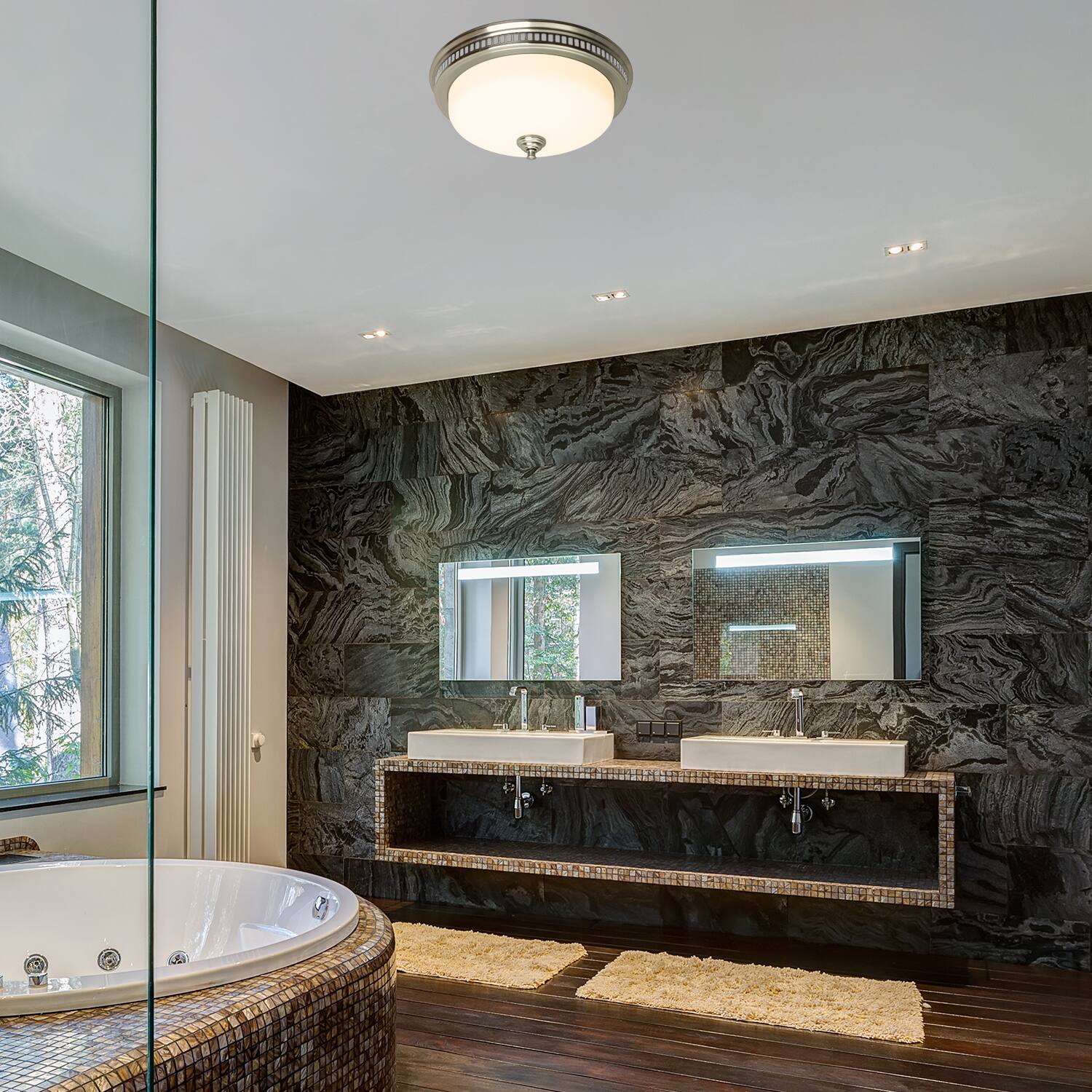 Alt View 5. Akicon - 110 CFM Ceiling Bathroom Exhaust Fan with LED Light and Nightlight, Round Frosted Glass Cover Brushed Nickel Grille - Brushed Nickel.