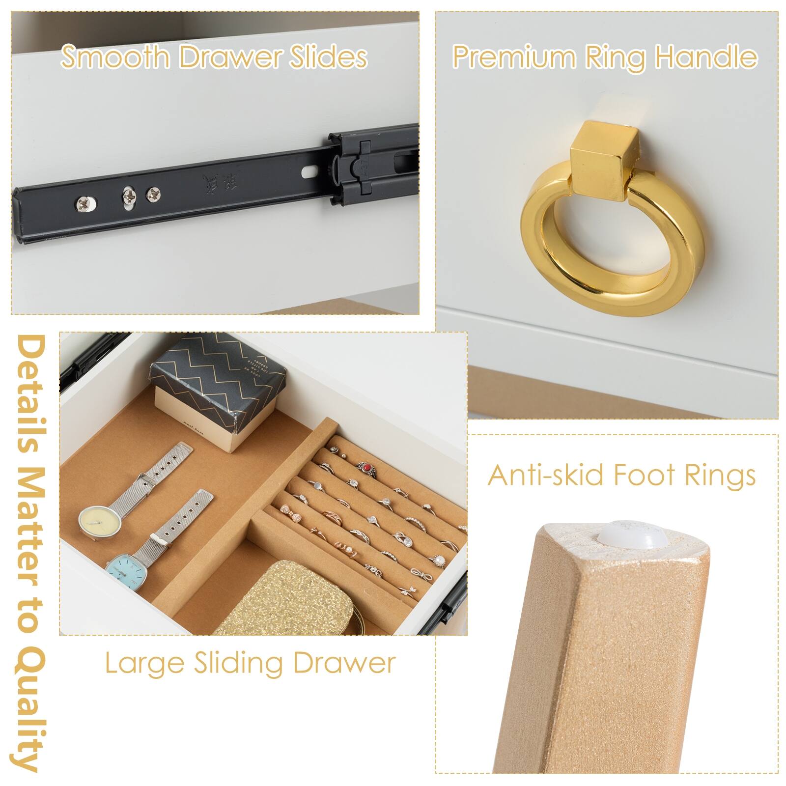 Smooth Drawer Slides, Premium Ring Handle, Large Sliding Drawer, Anti-skid Foot Rings, Details Matter to Quality