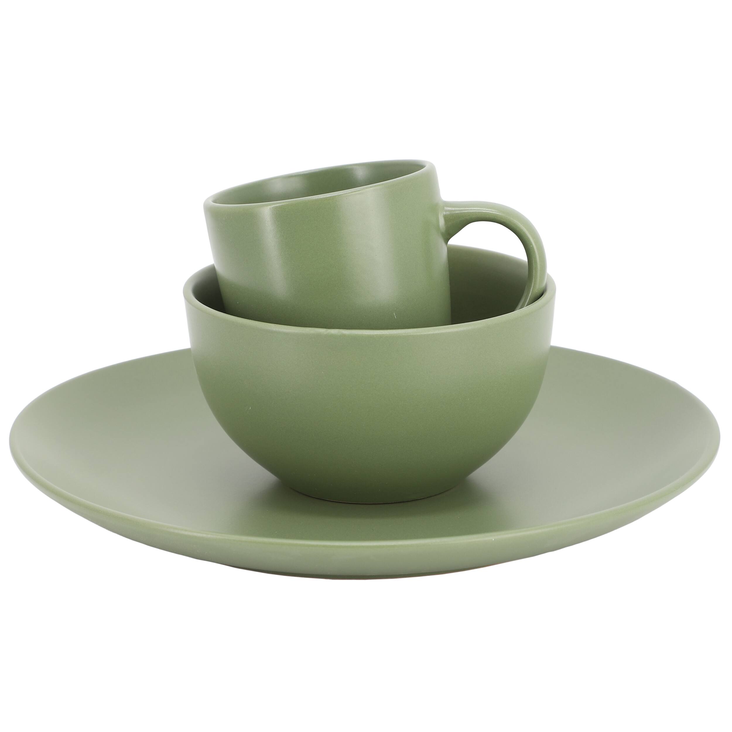 Alt View 2. Gibson - Gibson Home Everyday Plus 12 Piece Round Stoneware Dinnerware Set in Green - Green.