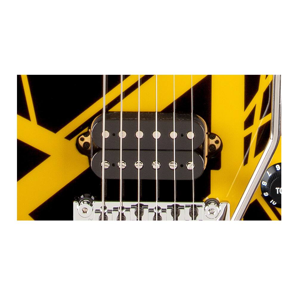 Left. EVH - EVH Striped Series 6-String Electric Guitar (Black with Yellow Stripes).