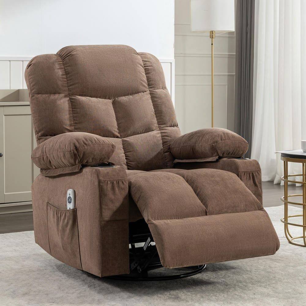 Alt View 9. Kadyn - Massage Rocker Recliner Chair, 8-Point Vibration & Heat, 150° Recline, USB Port, Cup Holders, Brown - Brown.