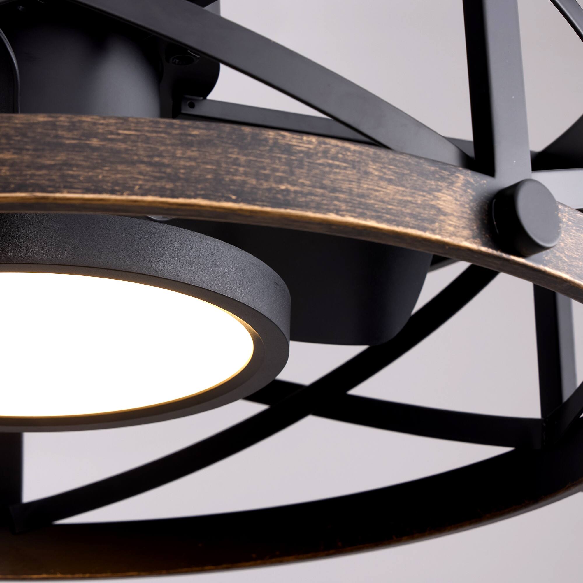 Alt View 8. Siljoy - 22 Inch Cross Cage Vintage Bronze Iron LED Flush Mount Ceiling Fan Light for Bedroom Living Room Dining Room - Brown.