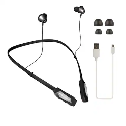 Front. Home Collection - Magnetic Wireless Sport Headset Bluetooth V4.2 Neckband Stereo Headphones with Mic Black - Black.