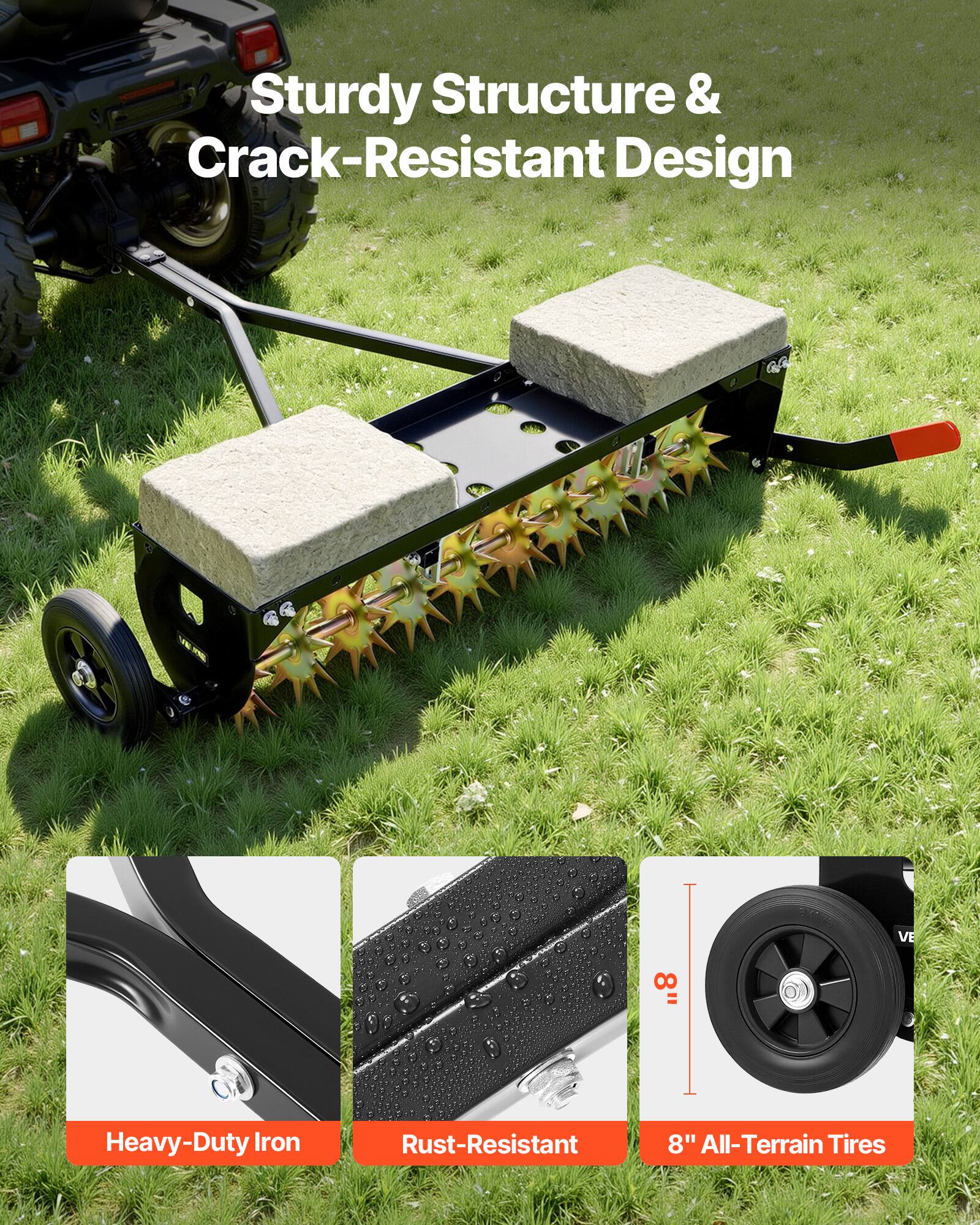Sturdy Structure & Crack-Resistant Design

Heavy-Duty Iron Rust-Resistant 8" All-Terrain Tires