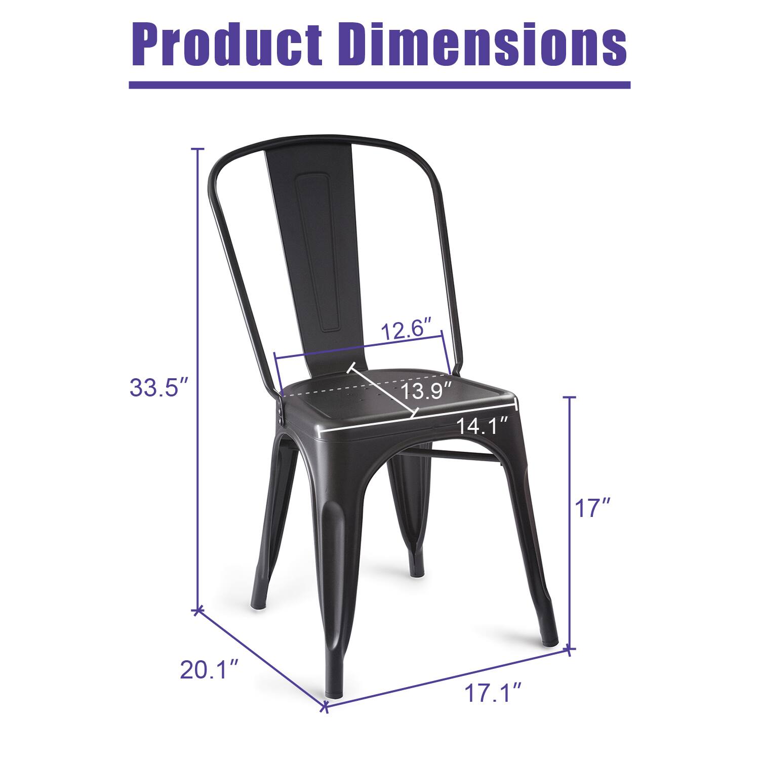 Product Dimensions:  
- Height: 33.5"  
- Width: 20.1"  
- Depth: 17.1"  
- Seat Height: 17"  
- Back Height: 14.1"  
- Armrest Height: 13.9"  
- Overall Height: 12.6"