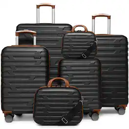 BreeBe - Luggage Sets 6 Piece Hardside Expandable Suitcases with Two Cosmetic Cases Spinner Wheels TSA Lock - Black Brown