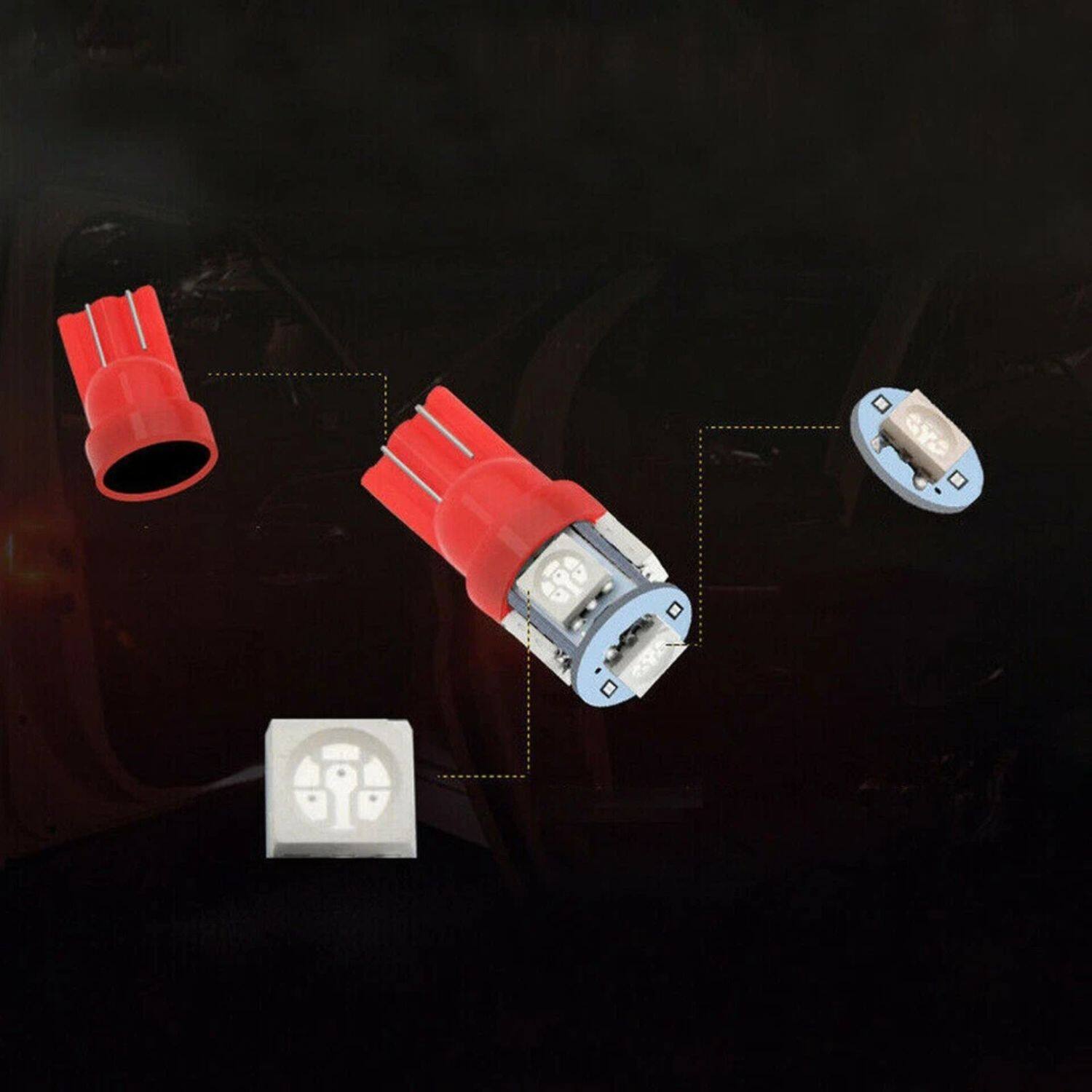 Alt View 2. Home Collection - 13× Red Car Interior LED Bulb Kit – T10 Map, Dome, Door, Trunk & License Plate Lights.