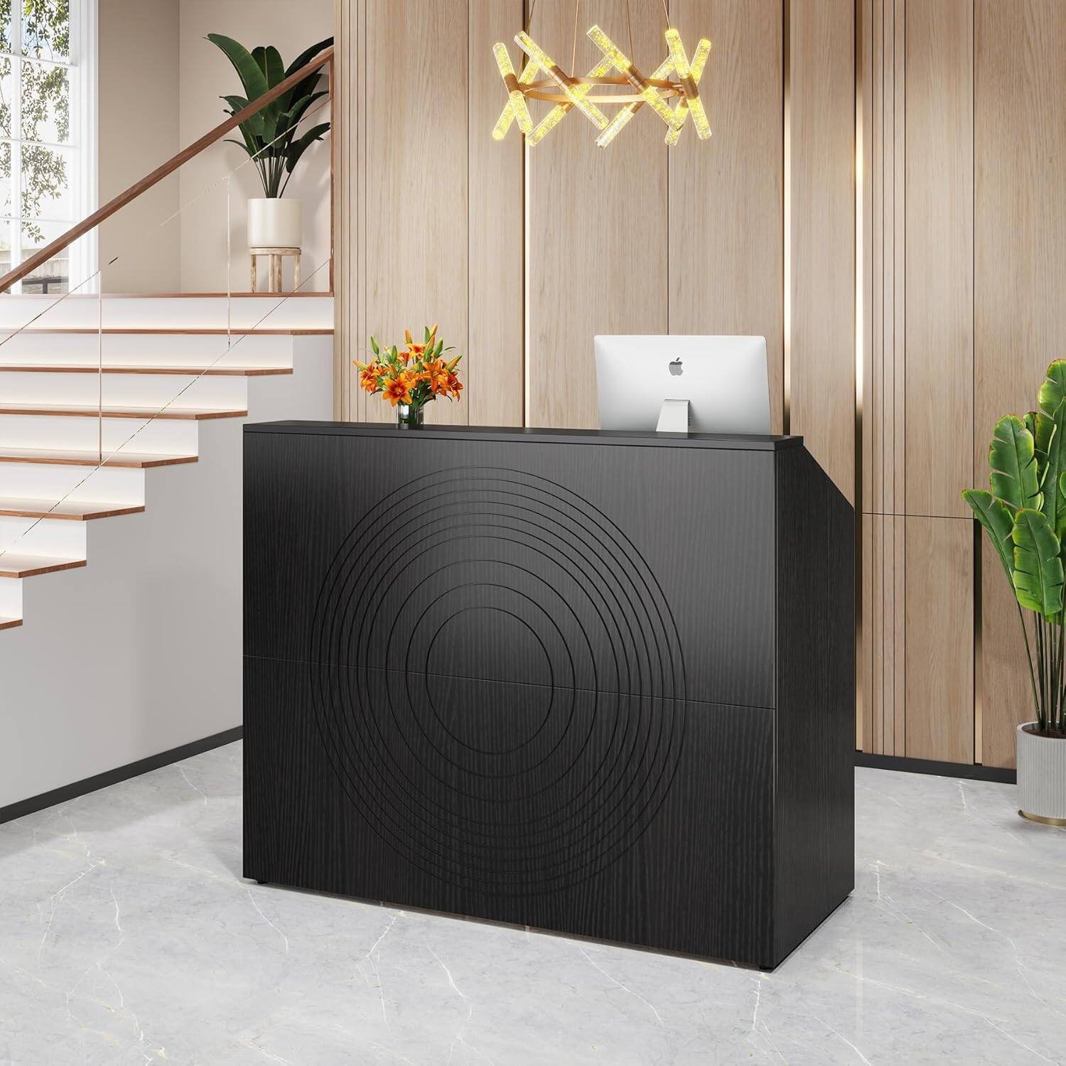 TinyHomie 47INCH Modern Reception Desk Counter Front Desk Table Cable ...