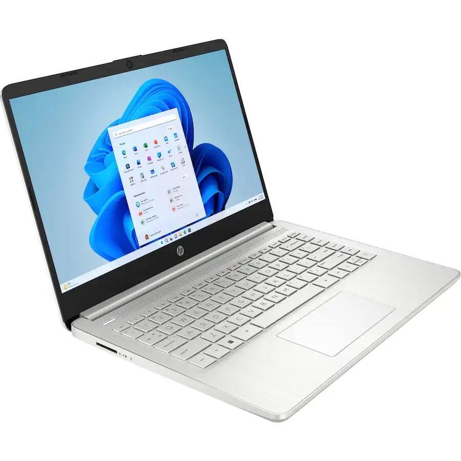 Alt View 2. HP - HP 14" HD Laptop - Intel Celeron N4120 - 4GB RAM - 128GB eMMC - Windows 11 Pro - Silver - Natural Silver.