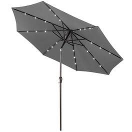 Gymax - 10FT Solar Umbrella LED Market Steel Tilt w/ Crank Patio - Gray