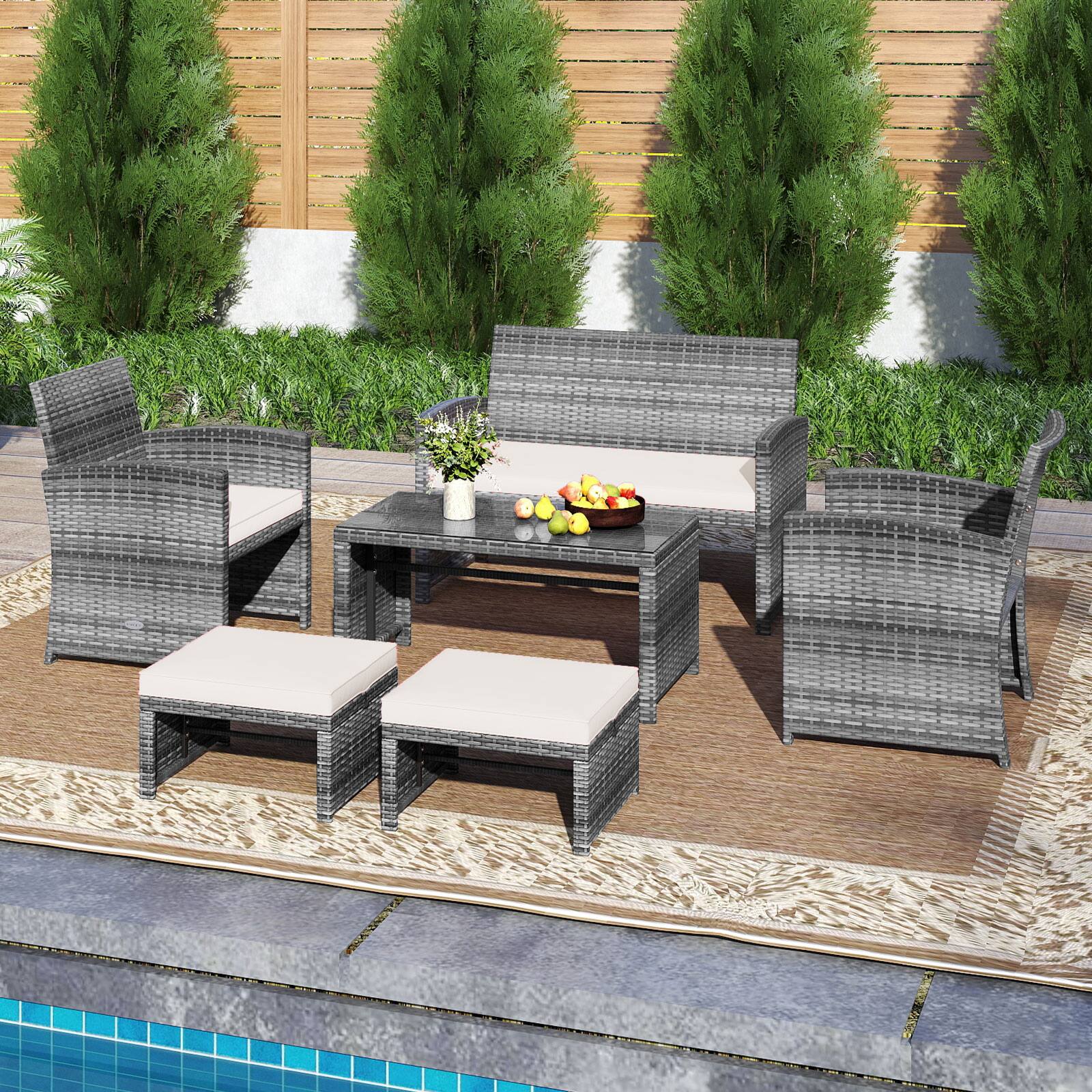 Alt View 4. Costway - Costway 6PCS Patio Furniture Set Outdoor Sectional Conversation PE Rattan Sofa Set - Mix Brown,White.