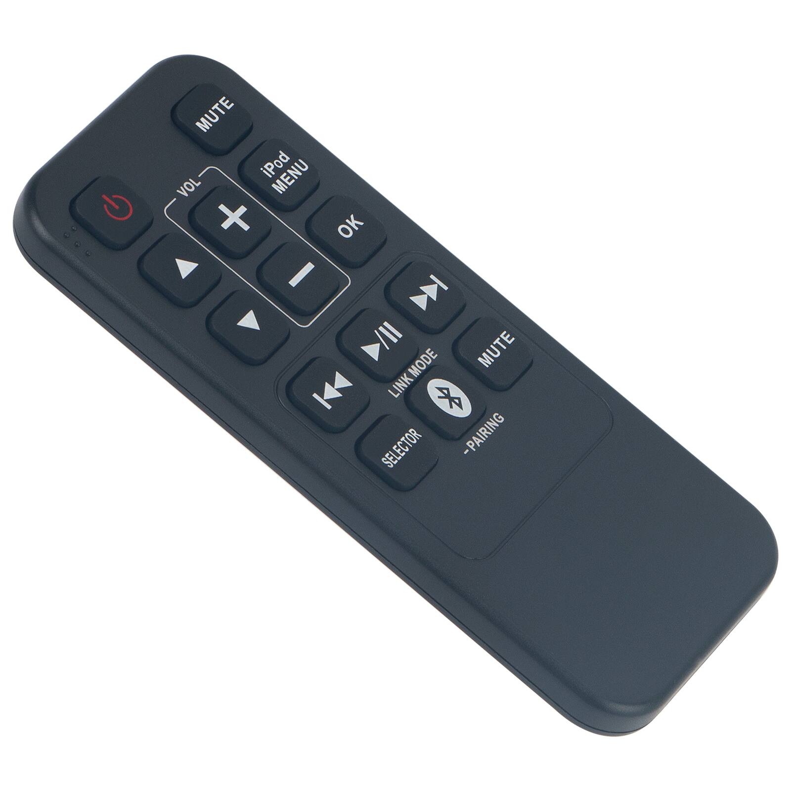 - MUTE
- VOL -
- iPod MENU
- OK
- VOL +
- MUTE
- LINK MODE
- SELECTOR
- PAIRING