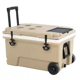 SUNJOY - 60-Quart Insulated Portable Rolling Ice Chest Solar Cooler with Wheels - Beige