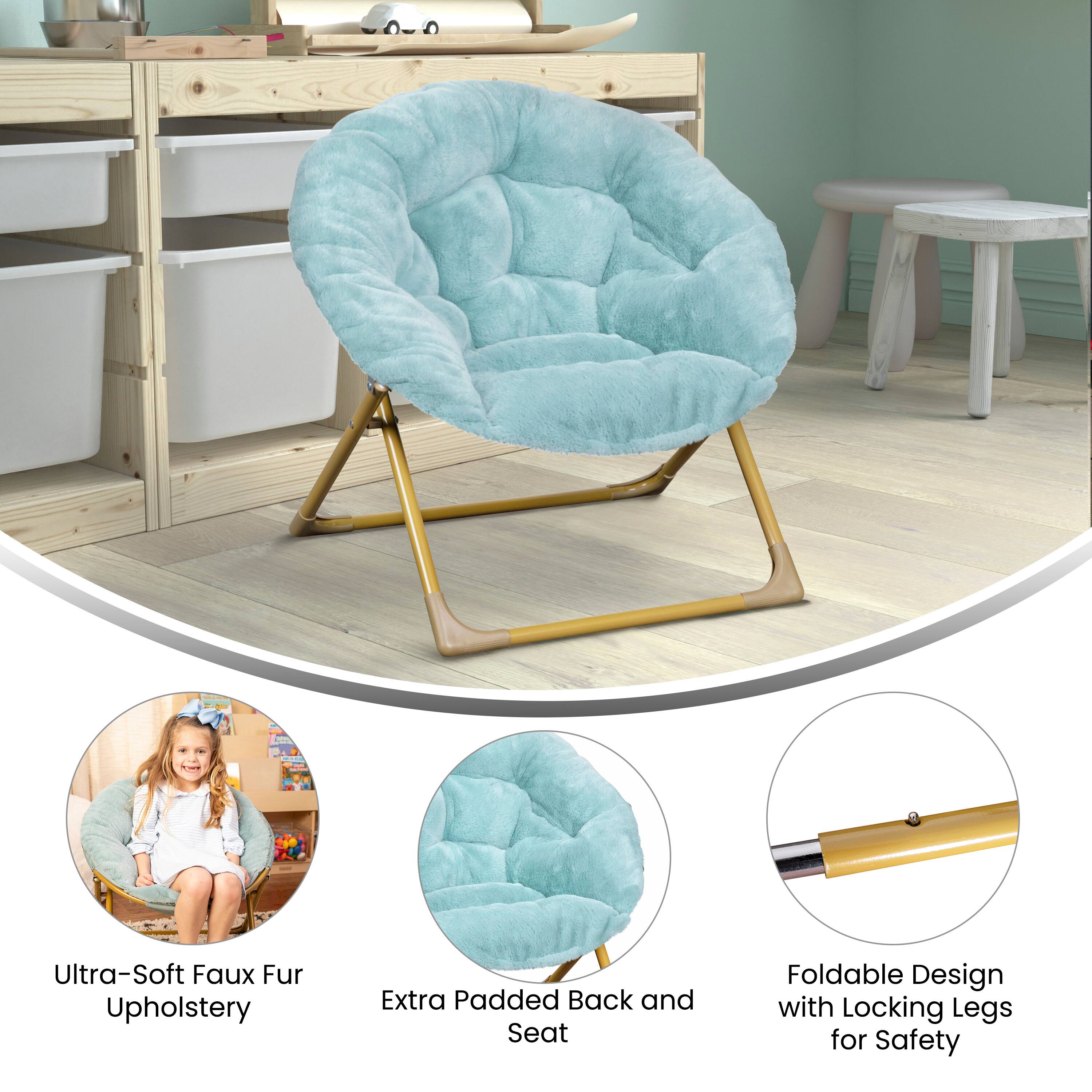 Ultra-Soft Faux Fur Upholstery  
Extra Padded Back and Seat  
Foldable Design with Locking Legs for Safety