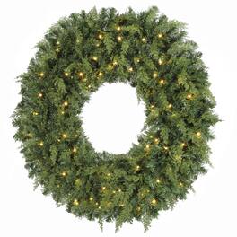 Homcom - Prelit Crestwood Spruce Artificial Christmas Wreath, Christmas Decor with Bow, LEDs, 8 Modes - Green