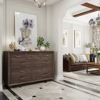 Famapy - 9 - Drawer Horizontal Dresser: Retro - Inspired, Wood - Grain Organizer - Brown Famapy - 9 - Drawer Horizontal Dresser: Retro - Inspired, Wood - Grain Organizer - Brown