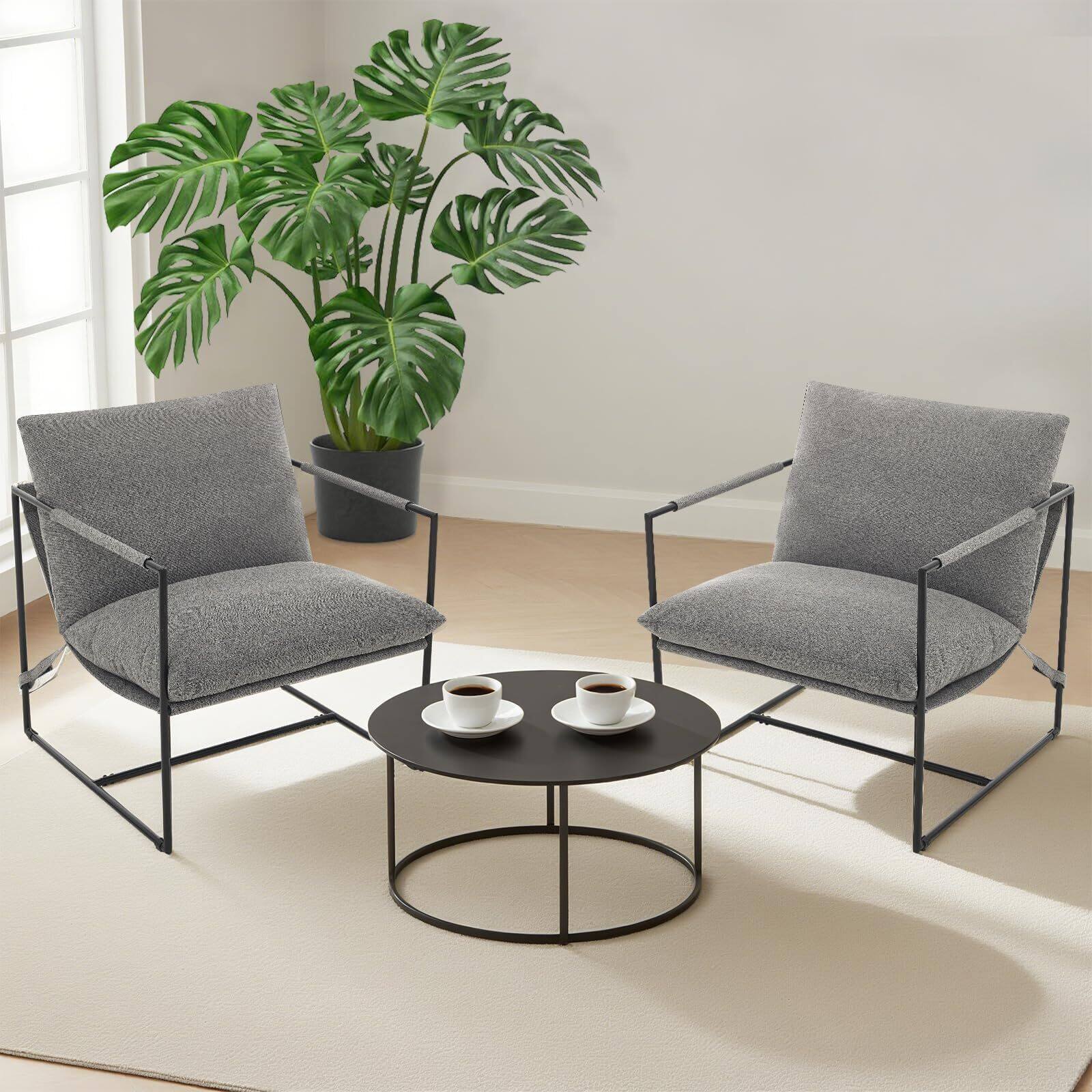 Alt View 6. Babevy - Modern Accent Chair, Armchair with Metal Frame for Living Room, Upholstered Comfy Lounge Chair - Grey.