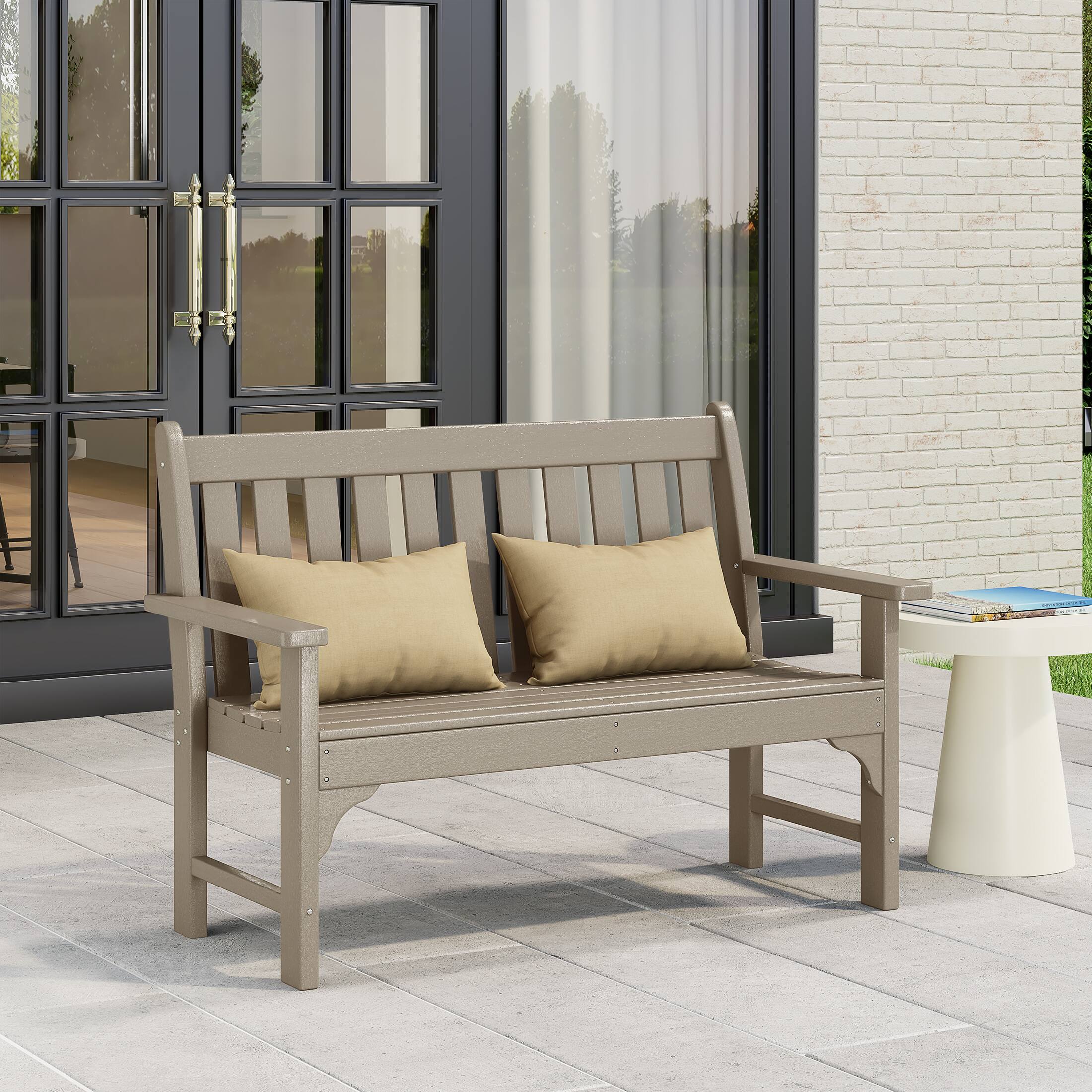 Angle. WestinTrends - WestinTrends Malibu Outdoor 2-Person All-Weather HDPE Front Porch Garden Bench - Weathered Wood.