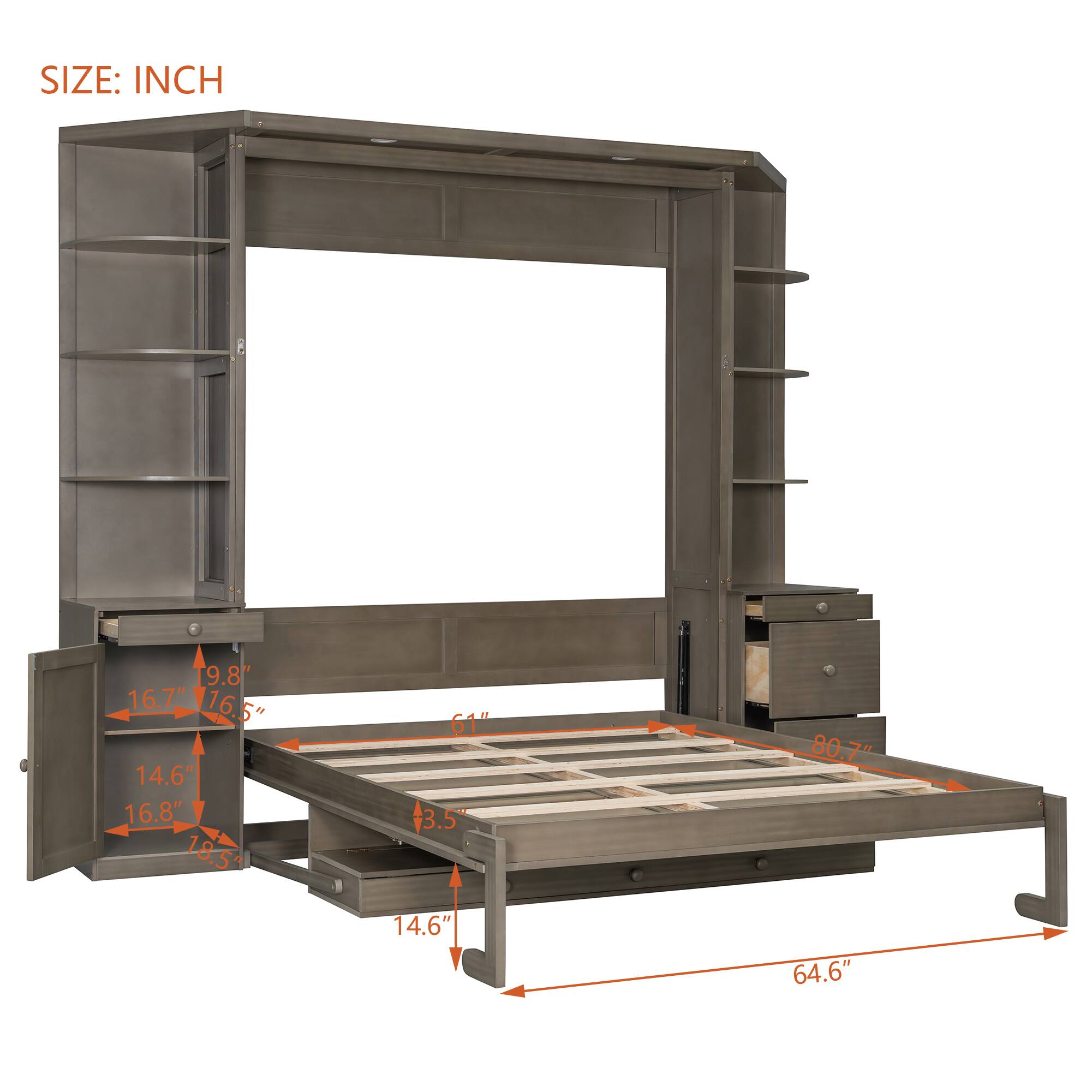 SIZE: INCH  
9.8" 16.7" 16.5" 14.6" 16.8" 18.5" 61" 3.5" 80.7" 14.6" 64.6"