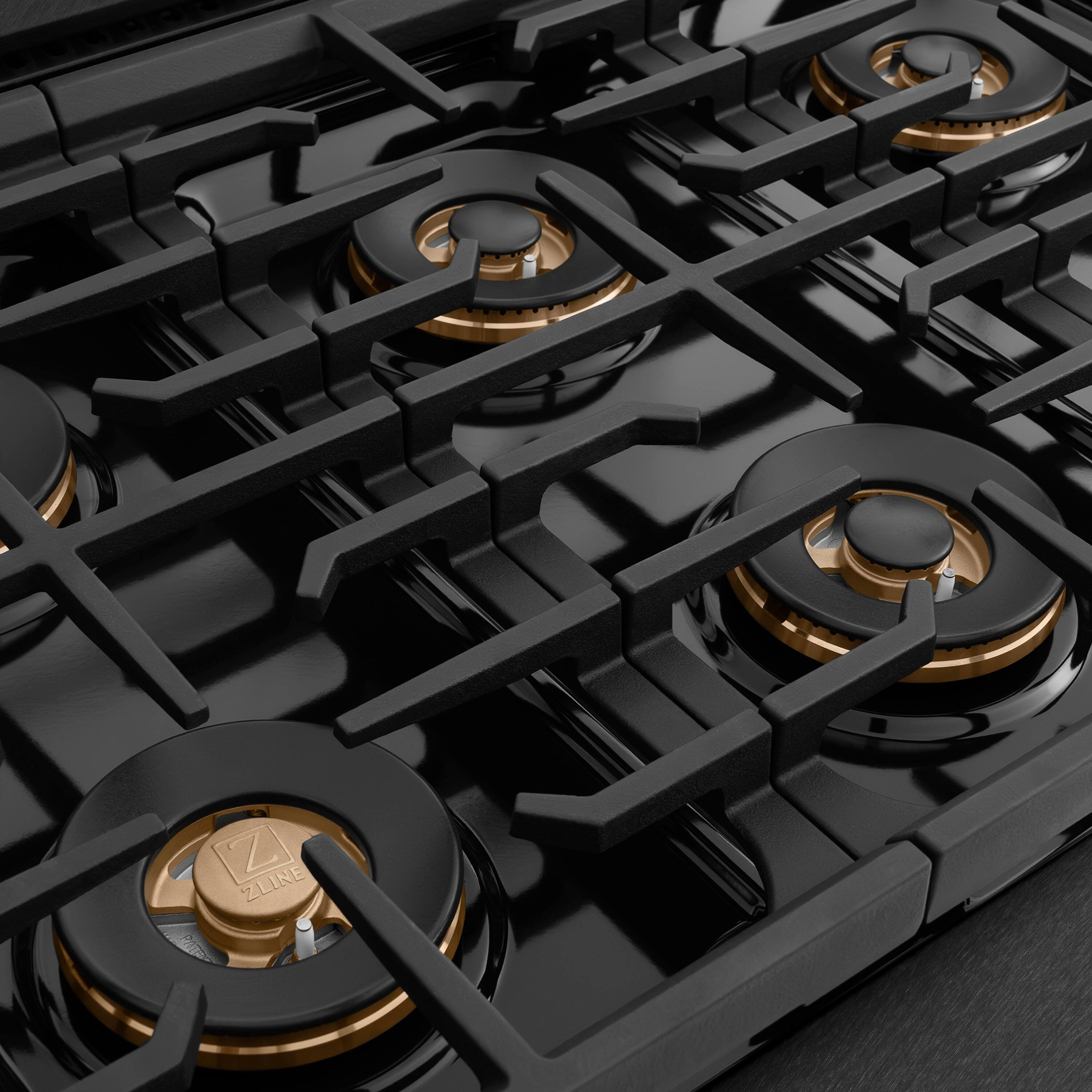 Left. ZLINE - ZLINE 36 in. Paramount Gas Rangetop with 6 Burner DuoPro Cooktop in Black Satin Stainless Steel (PSRTBS-36) - Black Satin Stainless Steel.