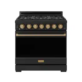 Gordon Ramsay Series by Thor Kitchen 6.0 Cu. Ft Freestanding Gas Range with Bronze Hardware - Black