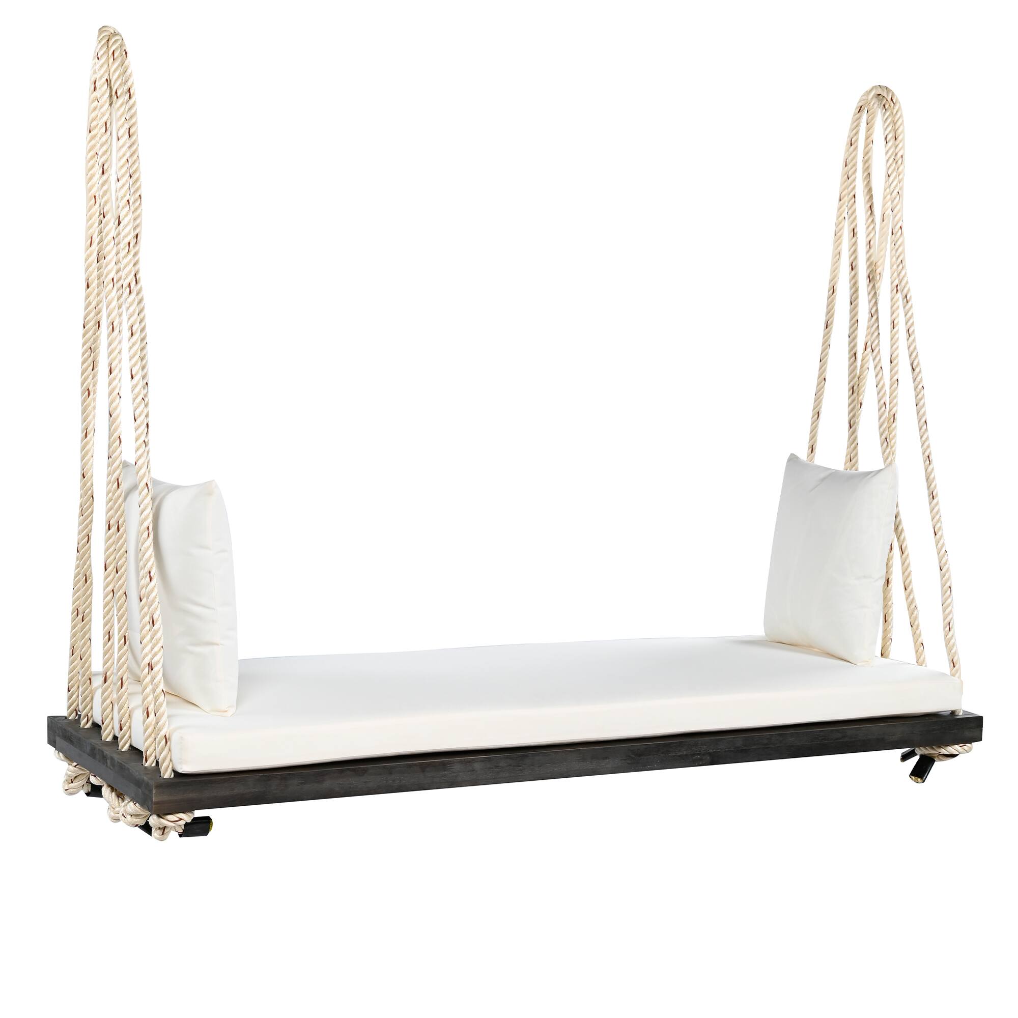 Alt View 4. GOODSILO - Acacia Wood Patio Swing Chair - Hanging Porch Bench with Cushion & Ropes for Garden, Backyard, Lawn - Brown.