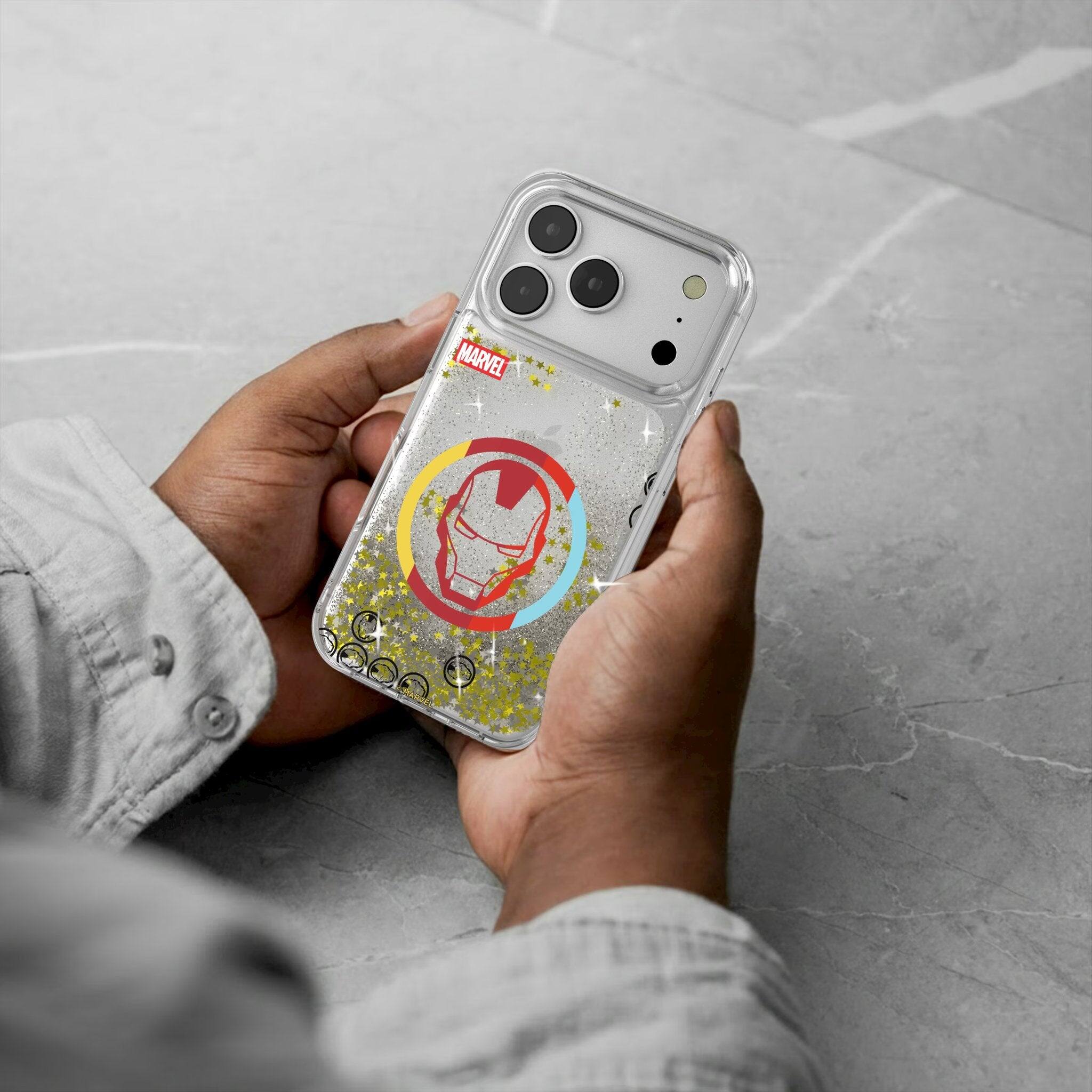 Alt View 1. Keyscaper - Marvel Sigil Glitter Phone Case - Apple iPhone 17 Pro - Iron Man.