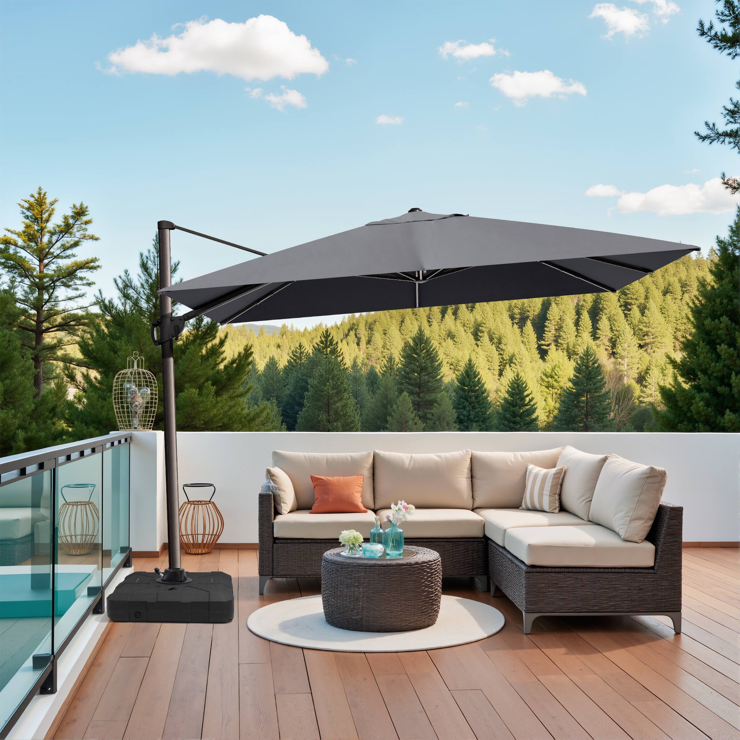 Back. Crestlive Products - Crestlive Products 9x12ft Aluminum Crank Cantilever Patio Umbrella with Base - Dark gray.