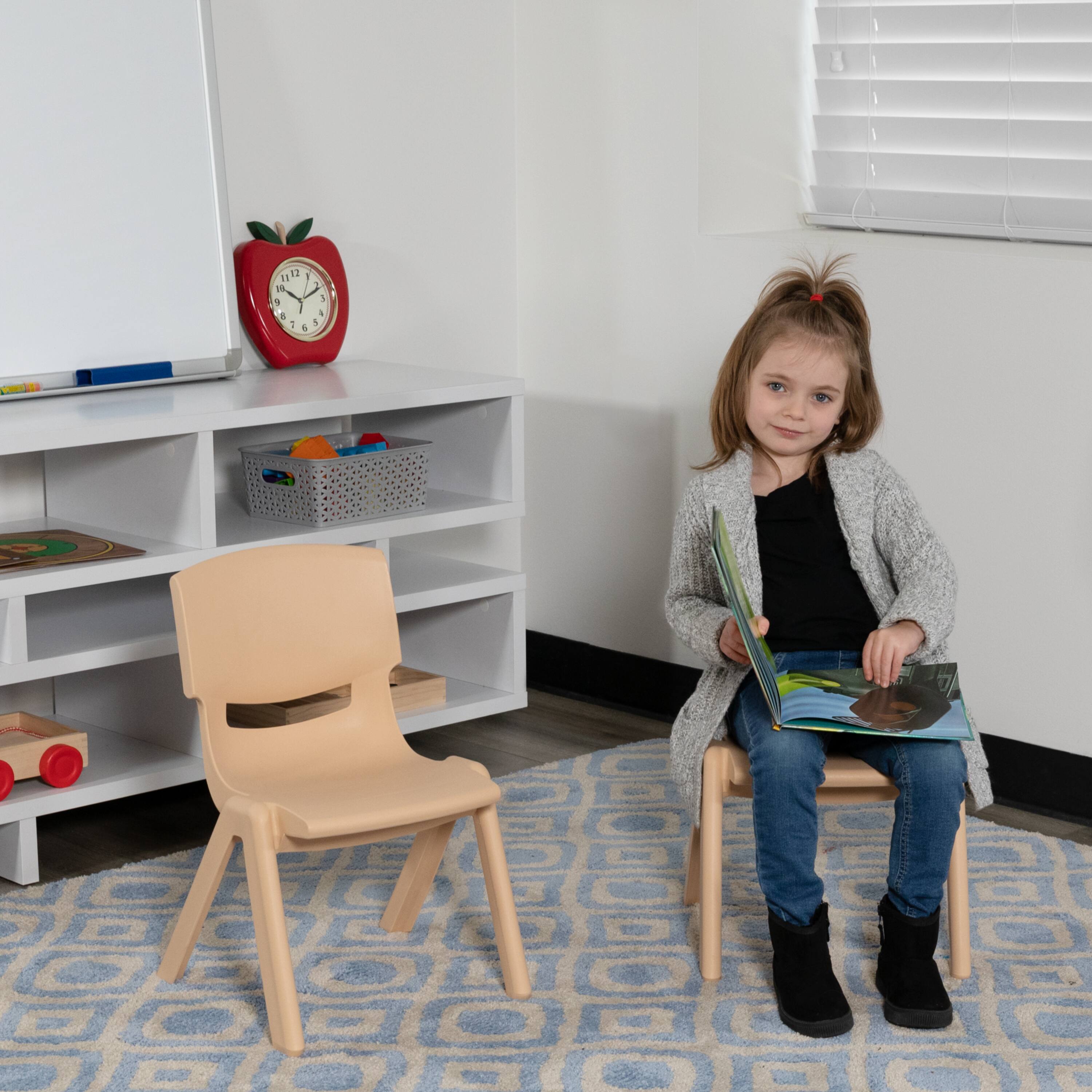 Alt View 4. Emma + Oliver - 2 Pack Plastic Stackable School Chair with 10.5"H Seat, Preschool Chair - Natural.
