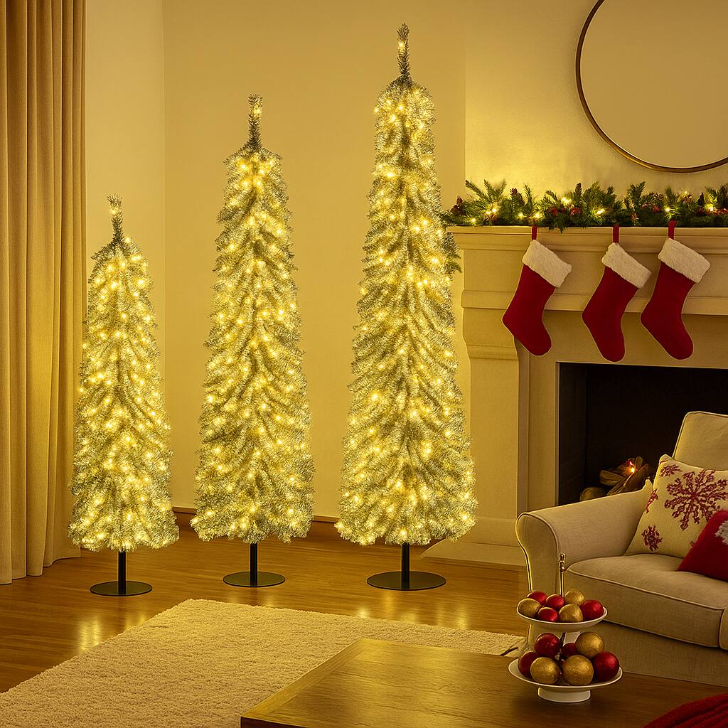 Angle. BreeBe - 4/5/6FT Christmas Tree Trio – Artificial with Lifelike Snow Accumulation - Green.