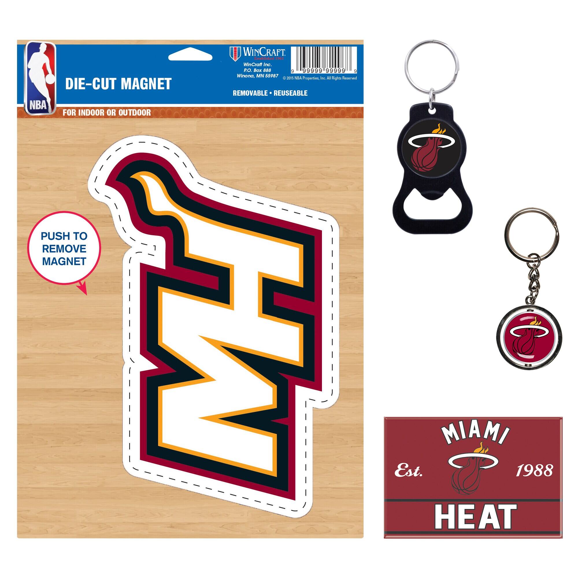 DIE-CUT MAGNET  
FOR INDOOR OR OUTDOOR  

NBA  

PUSH TO REMOVE MAGNET  

REMOVABLE • REUSABLE  

WINCRAFT  
WinCraft Inc.  
P.O. Box 888  
Winona, MN 55987  

MIAMI  
Est. 1988  
HEAT  

REMOVABLE • REUSABLE  

PUSH TO REMOVE MAGNET  

MIAMI  
Est. 1988  
HEAT