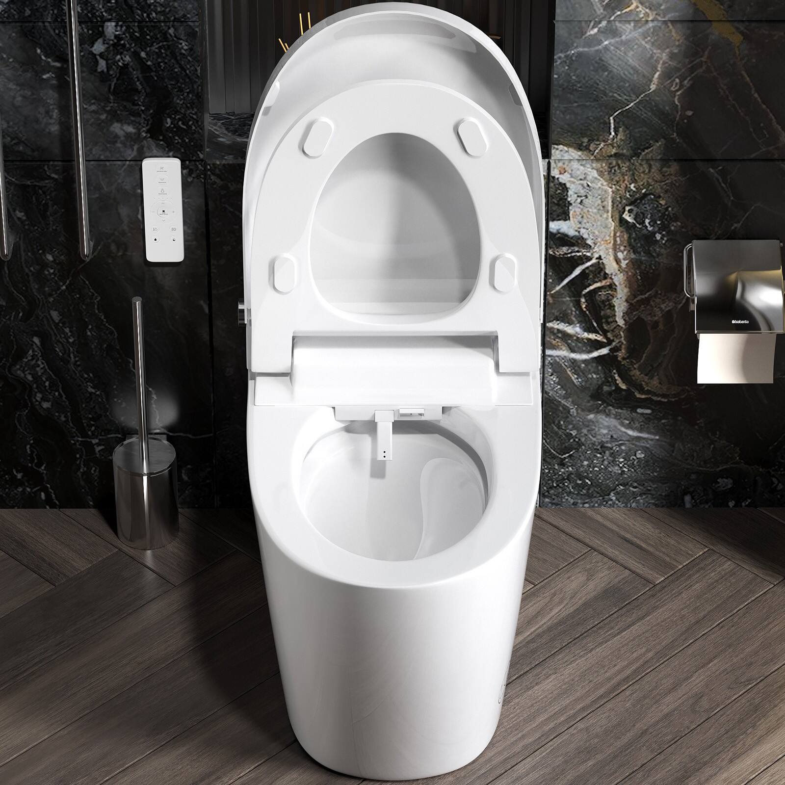 Alt View 7. Ecooso - Smart Bidet Toilet with Foot Sensor Flush, Auto Open Lid, Heated Water, Multi Wash Modes and Tankless Sleek Design - White.