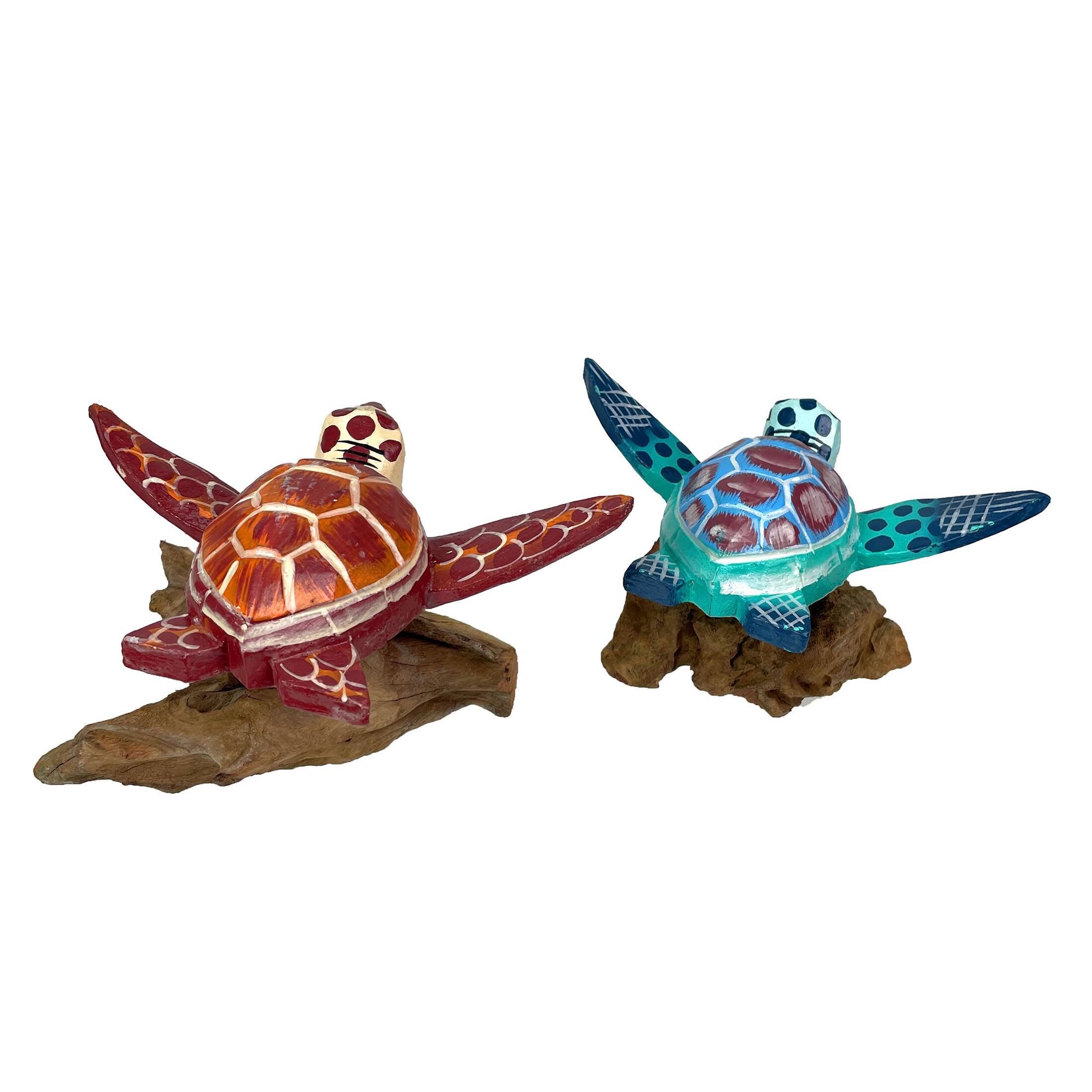 Alt View 8. Chesapeake Bay - Handcrafted Sea Turtle Sculptures Set of 2, Coastal Wood Art, Ocean Home Decor - Multicolored.