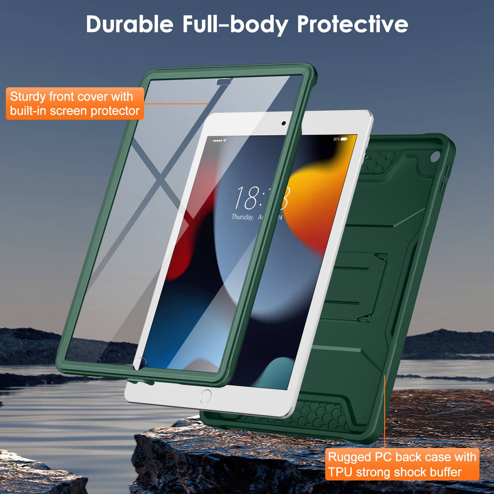 Durable Full-body Protective

Sturdy front cover with built-in screen protector

Rugged PC back case with TPU strong shock buffer