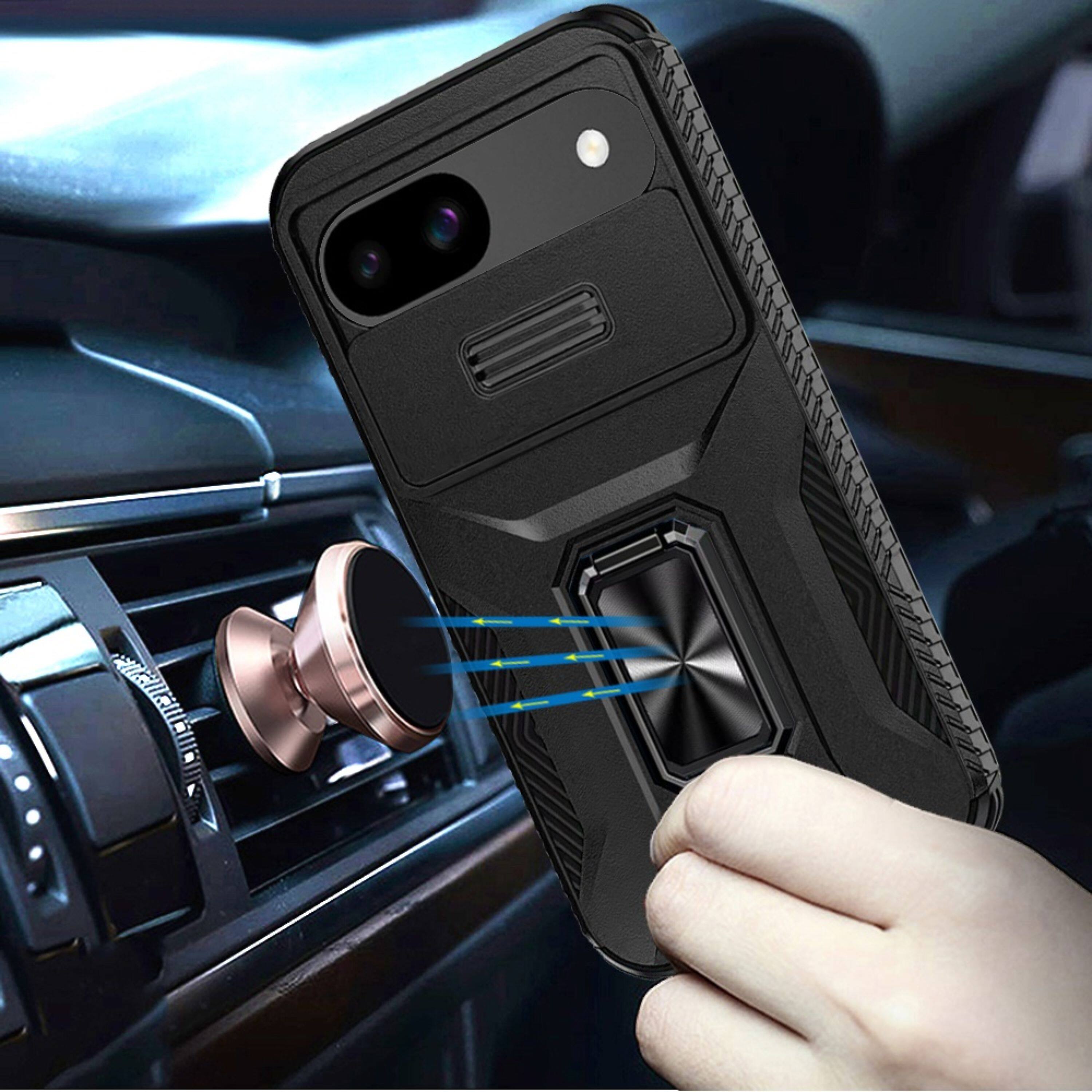 Angle. Kitcheniva - Full Coverage Metal Stand Lens Cover Phone Case With Tempered Glass For Google Pixel 9a Black - Black.
