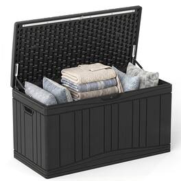 Costway - 80 Gallon Outdoor Deck Box with Gas Struts & Lock-Compatible Lid for Packages - Black