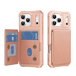 UUCOVER - Shockproof Wallet Back Case for Apple iPhone 17 Pro,Magnetic PU Leather+TPU Card Holder Case Kickstand Cover - Rosegold