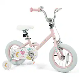 Costway - 12 Inch Kids Bike for Girls Boys Age 3-8 Years with Training Wheels, Coaster Brake - Pink