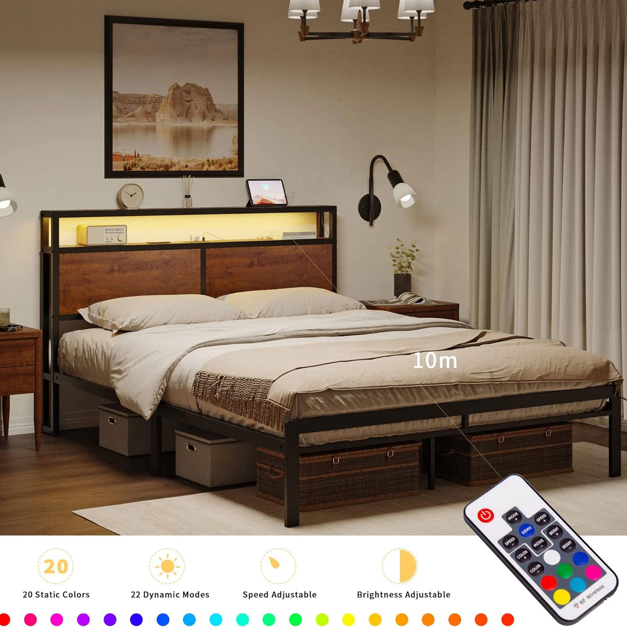 10m  
20 Static Colors  
22 Dynamic Modes  
Speed Adjustable  
Brightness Adjustable  
Wireless