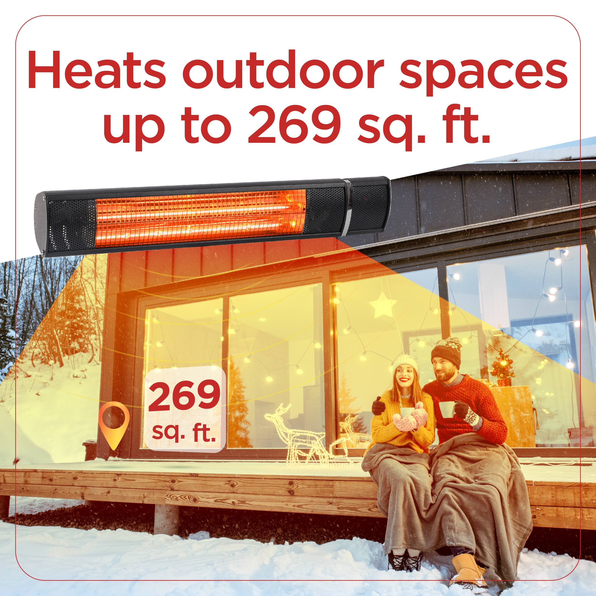 Heats outdoor spaces up to 269 sq. ft., 269 sq. ft.