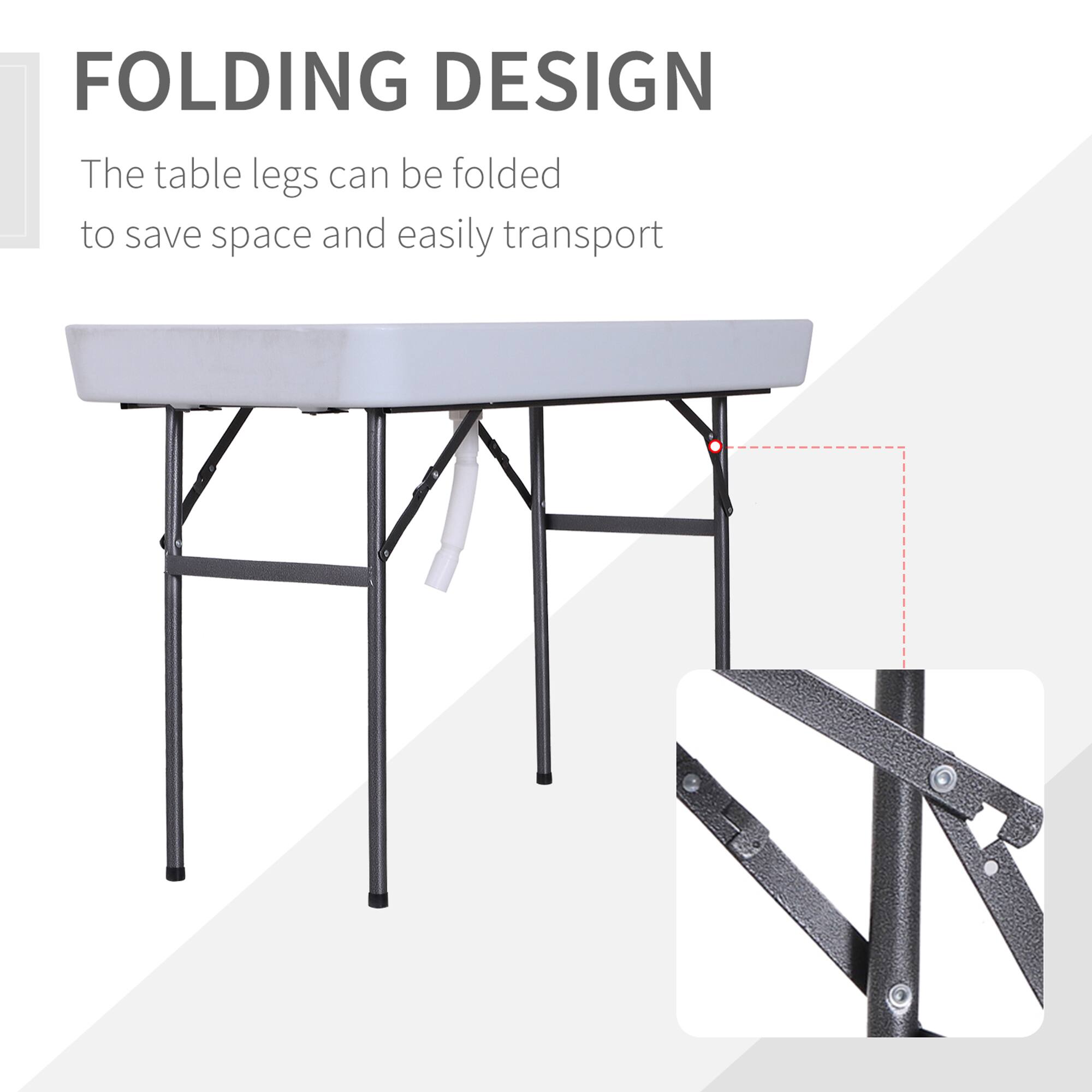 FOLDING DESIGN
The table legs can be folded to save space and easily transport.