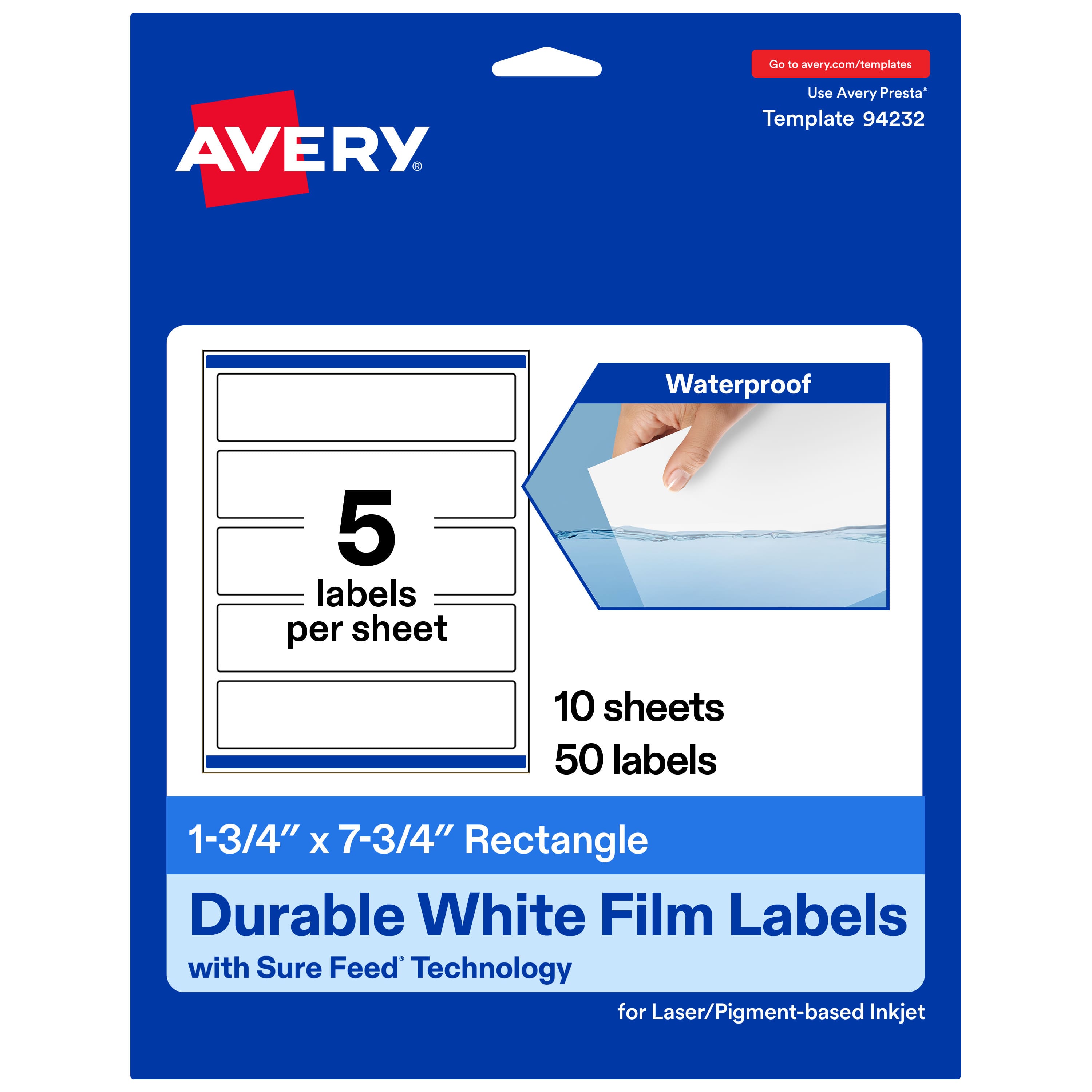 "Avery - 1-3/4"" x 7-3/4"" Waterproof Rectangle Labels, 50 Labels - White" price history on PriceWatchPro