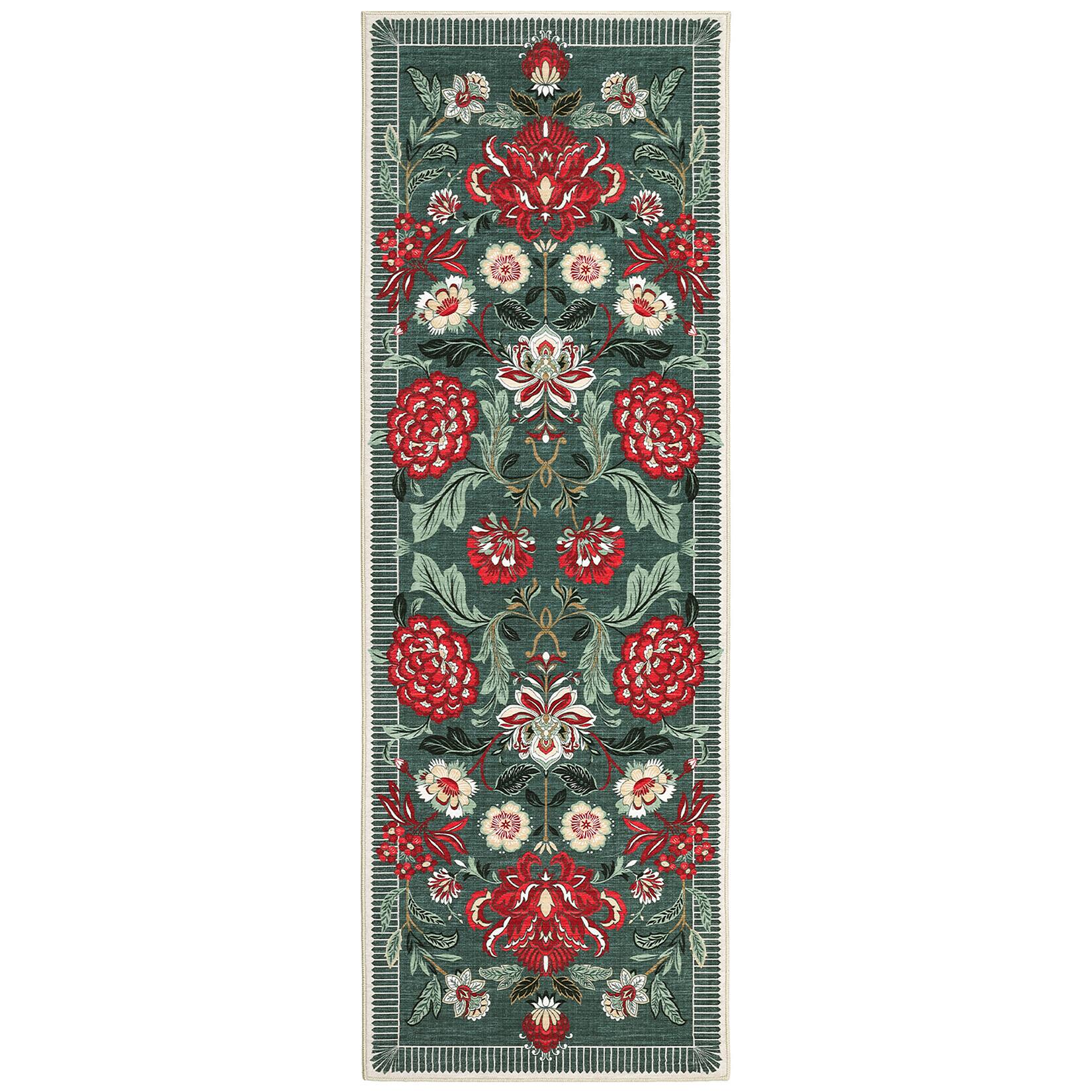 Front. GAOMON - Pastoral Floral Area Rug Non Slip Foldable Low Pile Pet Friendly Vacuum Clean Floor Cover for Living Room Kitchen - Grey Green.