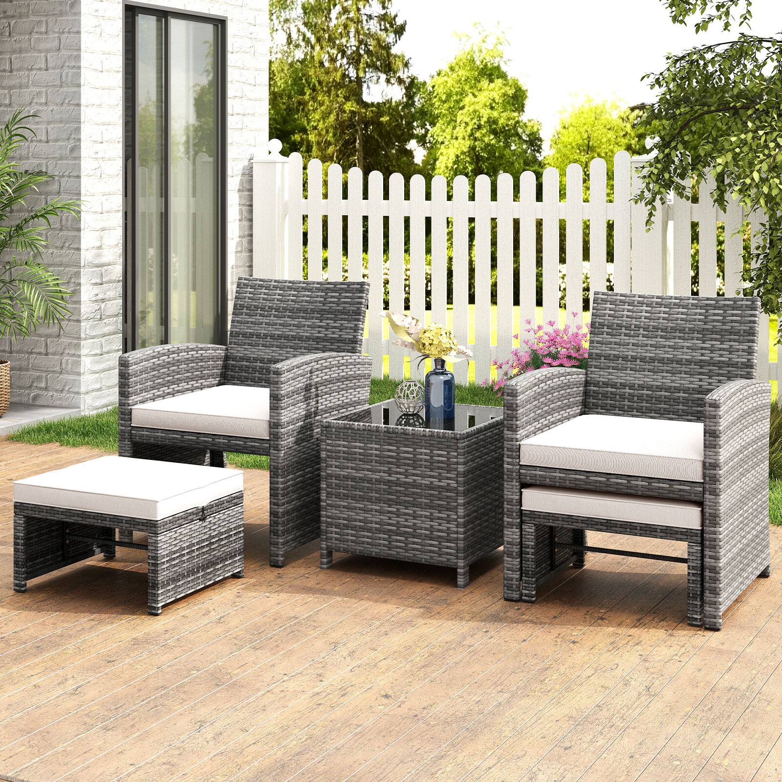 Alt View 1. Costway - Costway 5 Pieces Patio Furniture Set PE Wicker Outdoor Lounge Chairs with 2 Ottomans - White.