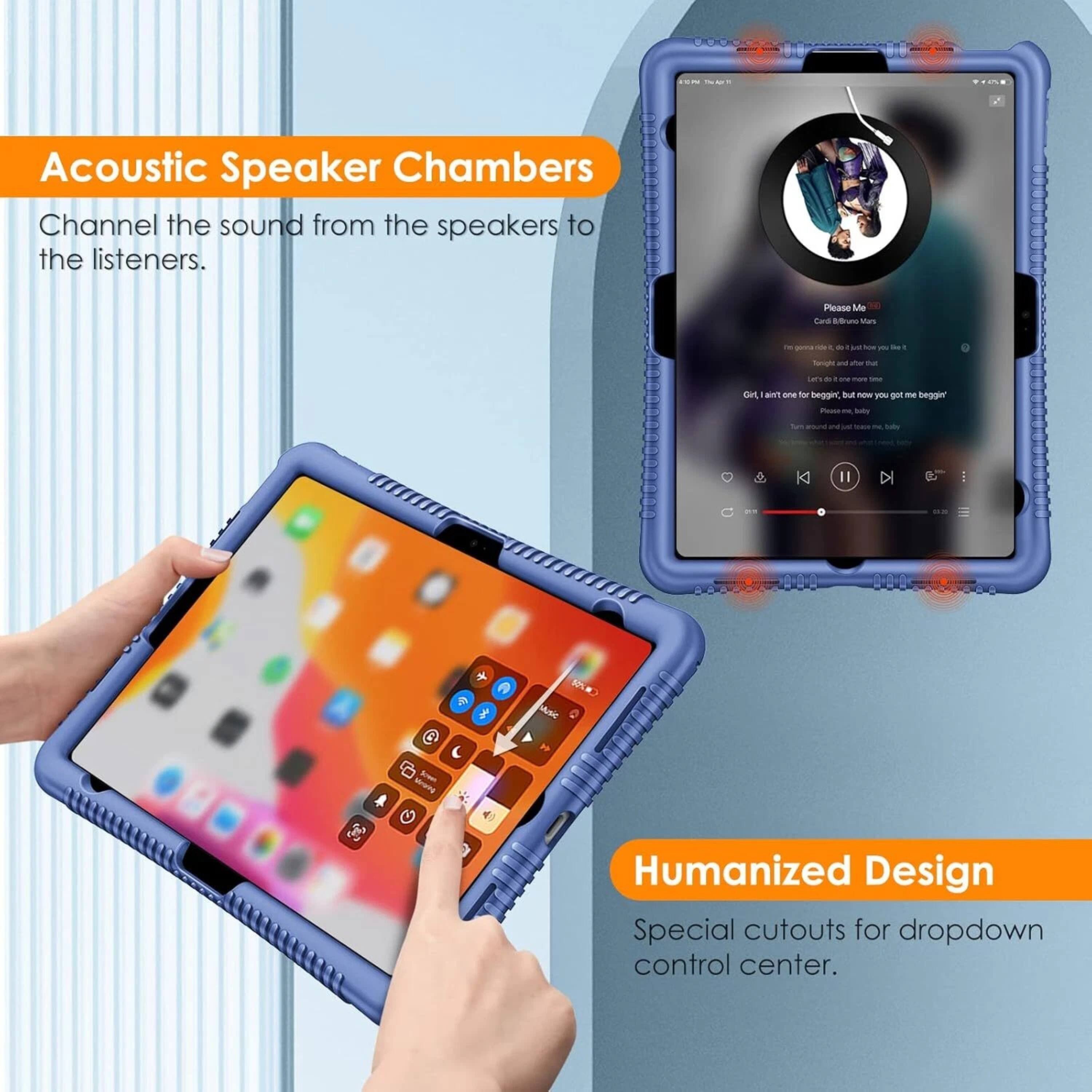 Acoustic Speaker Chambers  
Channel the sound from the speakers to the listeners.

Humanized Design  
Special cutouts for dropdown control center.